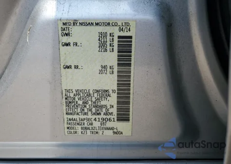 2014 Nissan Altima 2.5 из США, поврежденный, VIN 1N4AL3AP3EC419061